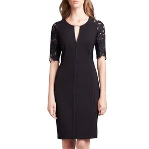 Rebecca Taylor Short Sleeve Fitted Dress with Lace Black Size 2 NEW
